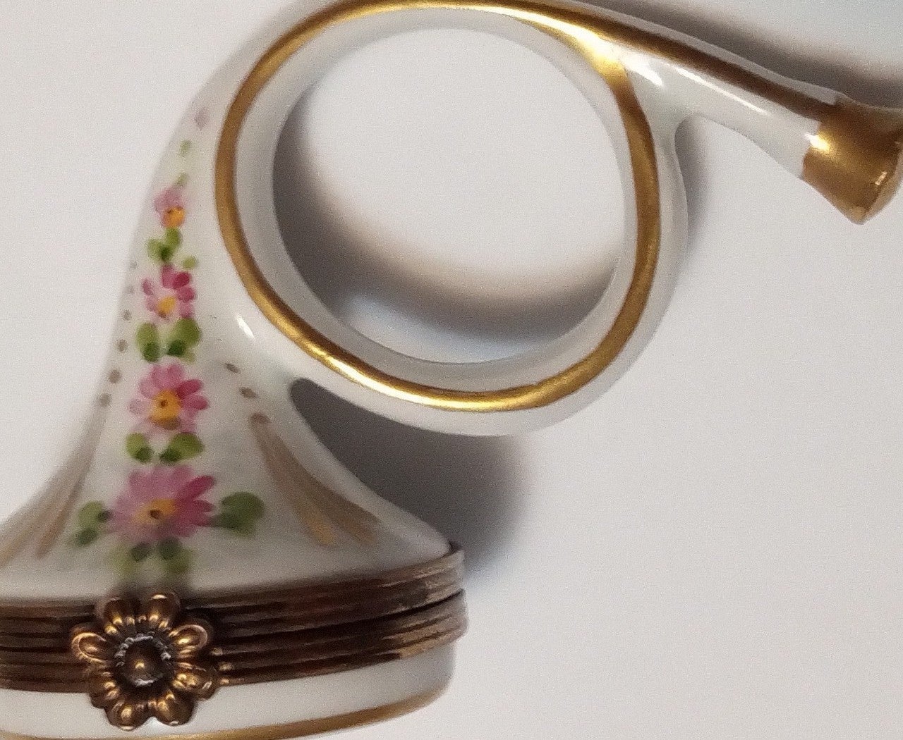Vintage Limoges Hand Painted French Horn Trinket Box