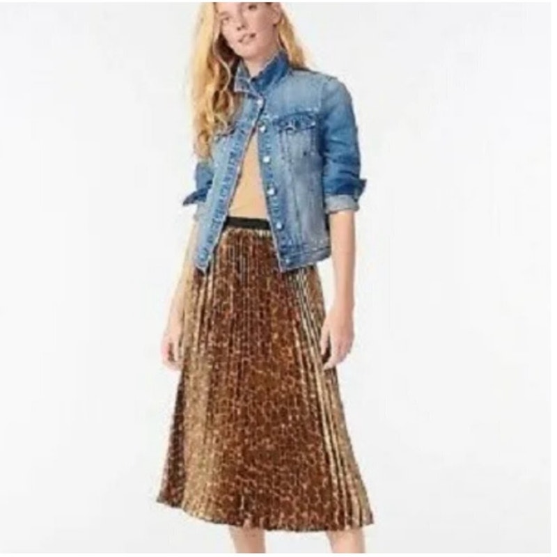 NWT J. Crew Leopard Animal Print Pleated A-Line Midi Skirt Size 0