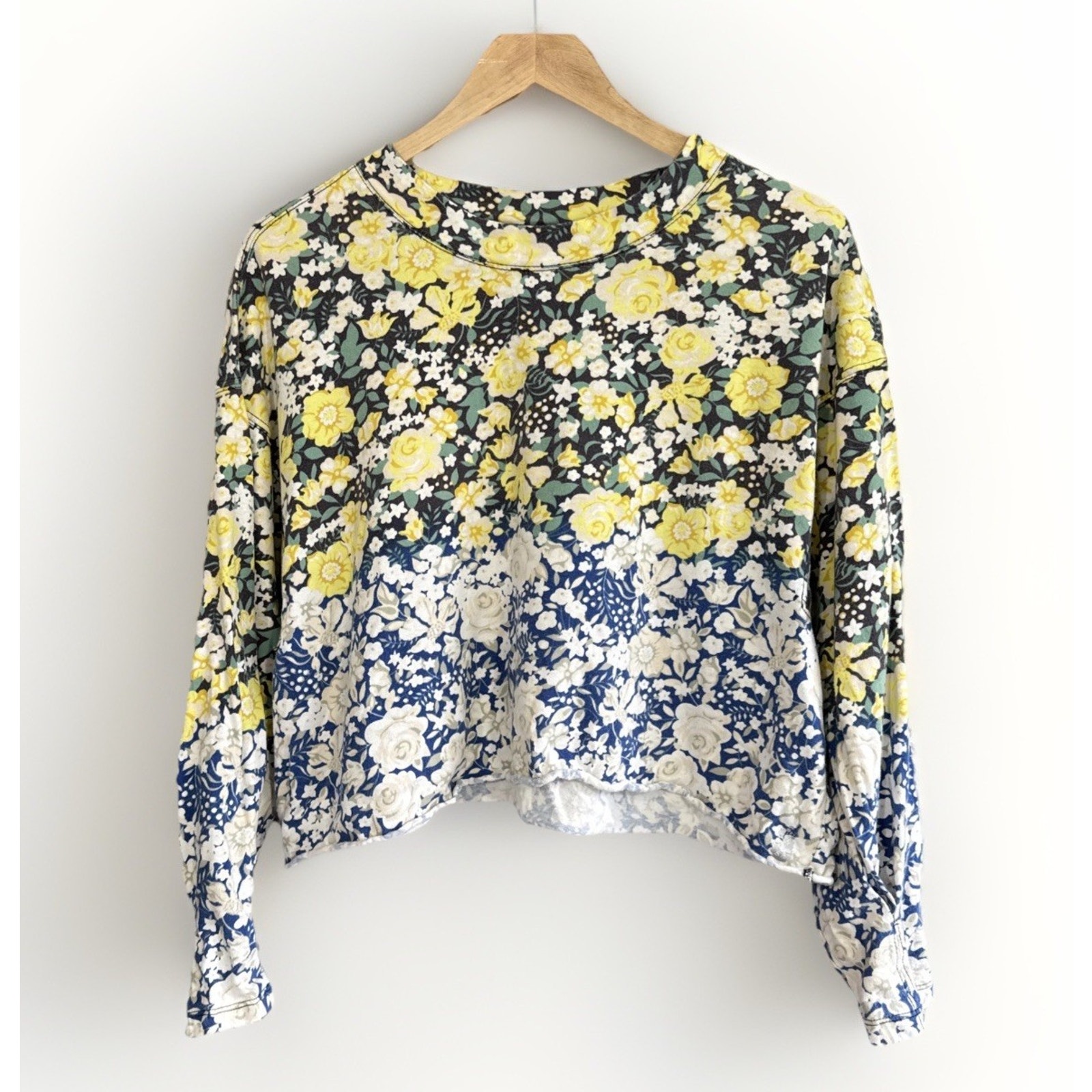 Free People Movement Inspire Sweatshirt Yellow Floral Cropped Boho Size Small