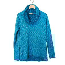 Athleta Turquoise Teal Space Dye Cowl Neck Fleece Lined Long Sleeve Sz M
