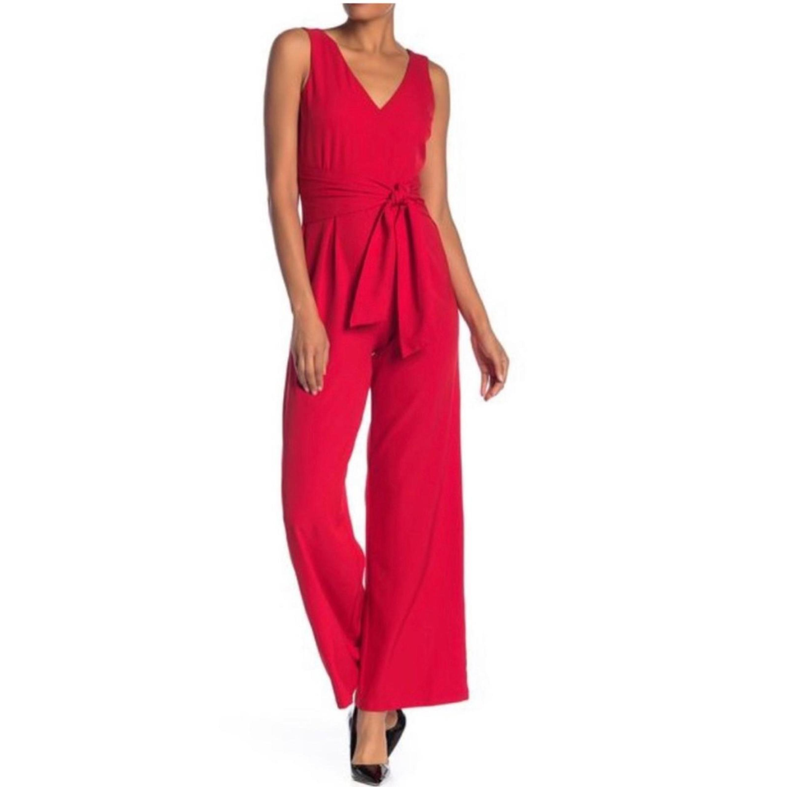 Laundry by Shelli Segal Wide Leg Belted Jumpsuit, Poppy Red, Size 16 New w/Tag