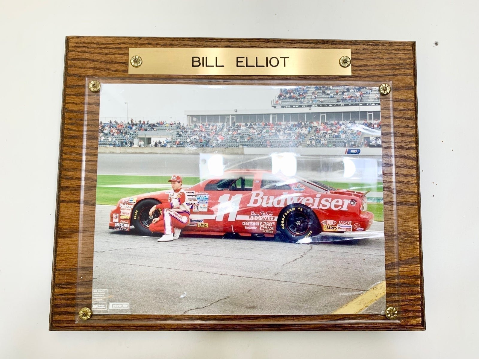 Bill Eliiot #11 Nascar Budweiser Engraved Hanging Plaque & Picture Memorabilia