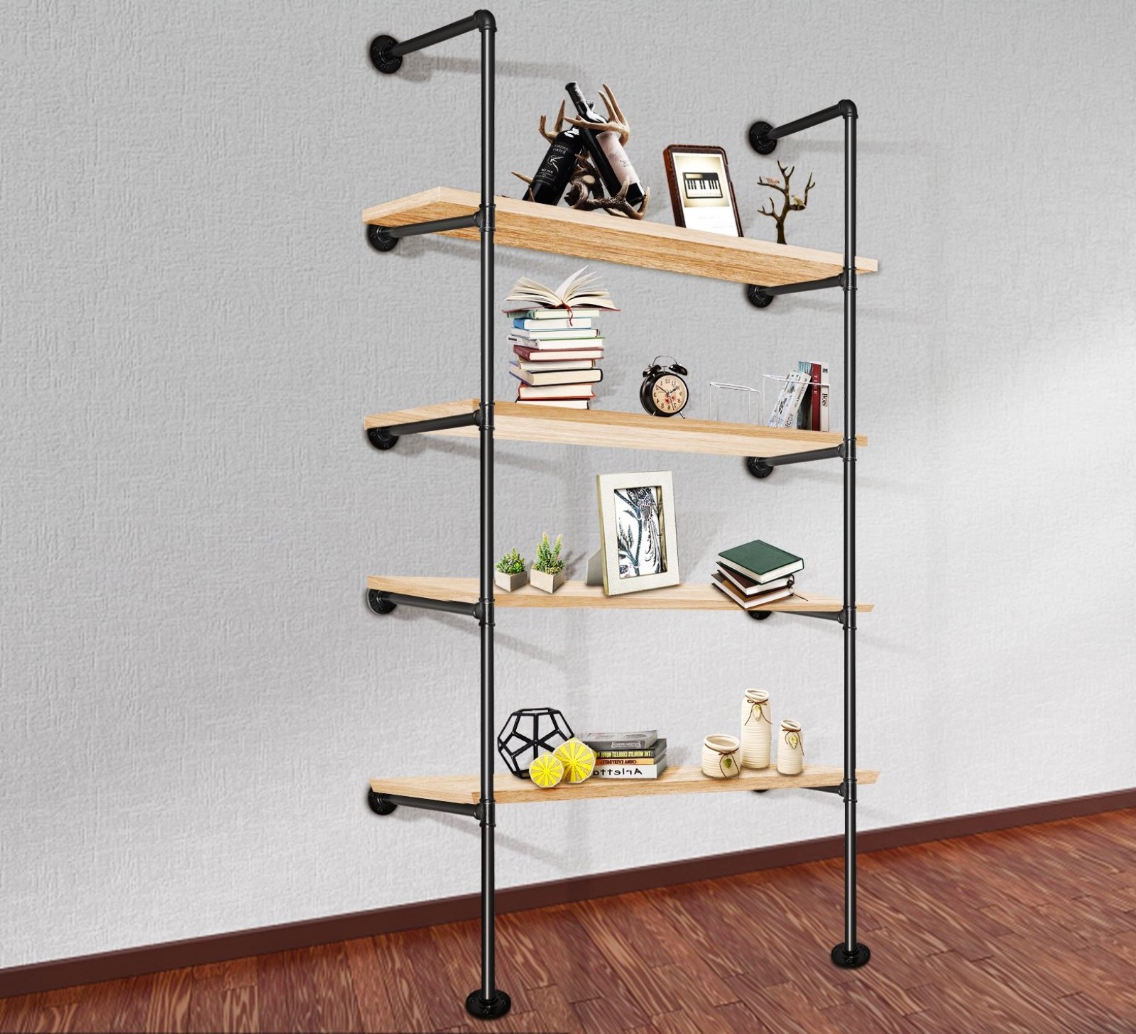 5-Tier Wall Mount Iron Pipe Shelves 3 PCS Pipe Shelving , Each Holds 44lbs