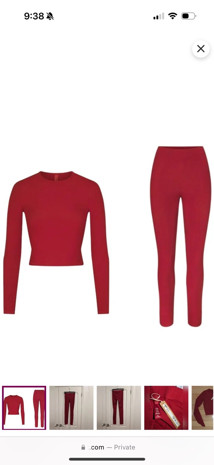 BNWT Skims Soft Lounge SET Long Sleeve Crop Top and Leggings in Brick XS