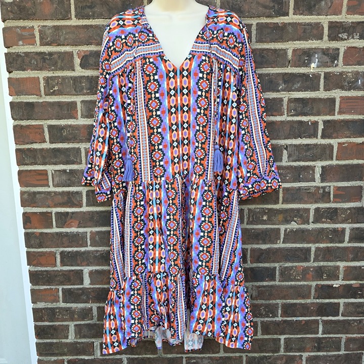 Tyler Boe Holly Festival Skimmer Dress Aztec Multicolored Fall Autumn Colorful