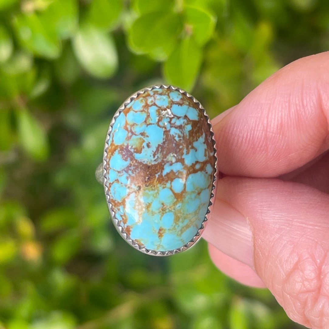 Native American style natural Arizona turquoise solid sterling silver size 7 rin