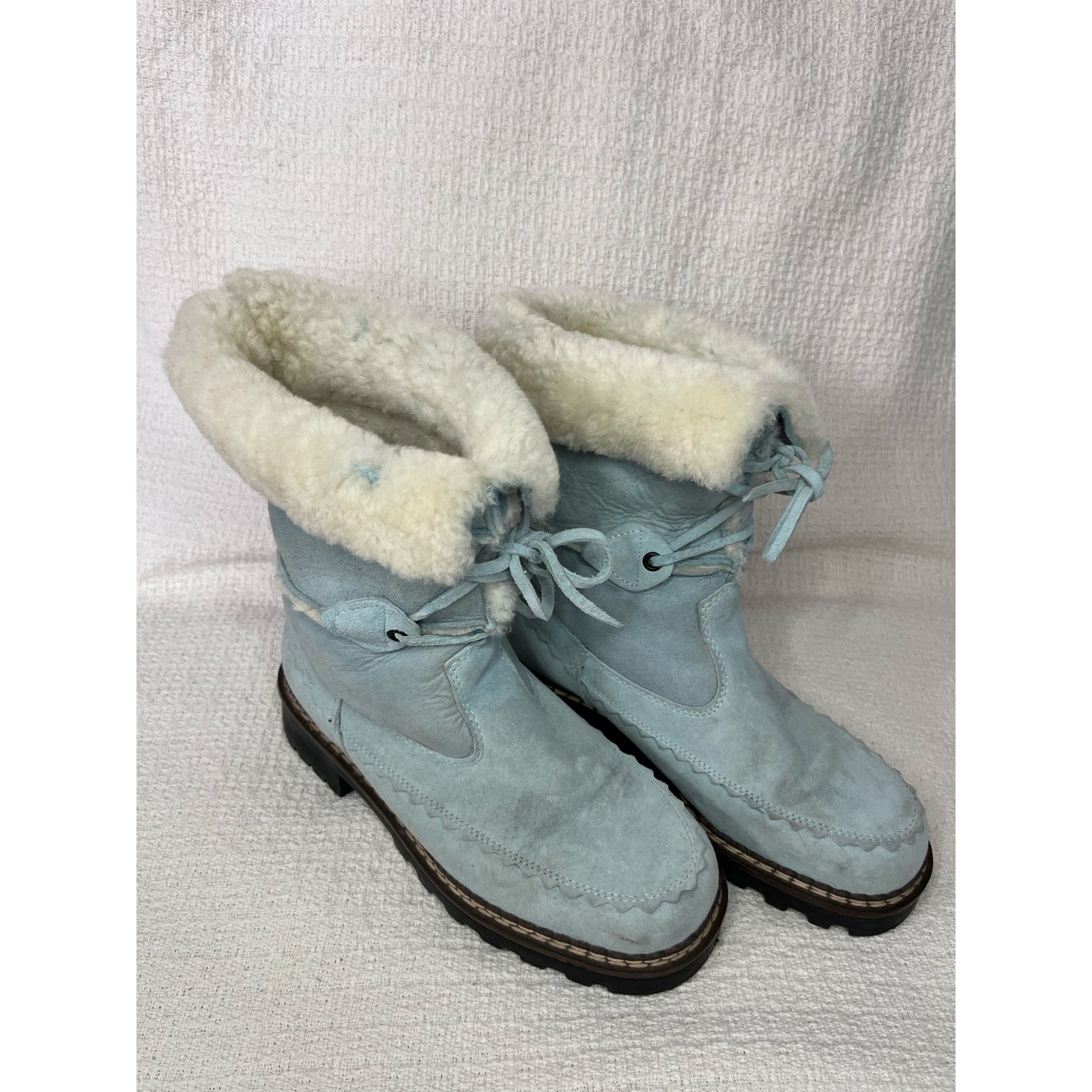 Vintage Blondo Shearling Boots Womens 6.5 Light Blue Sheep Skin Leather Winter