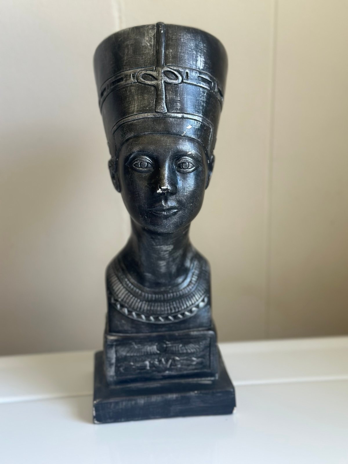 vintage black chalkware bust – queen nefertiti style | 12” tall
