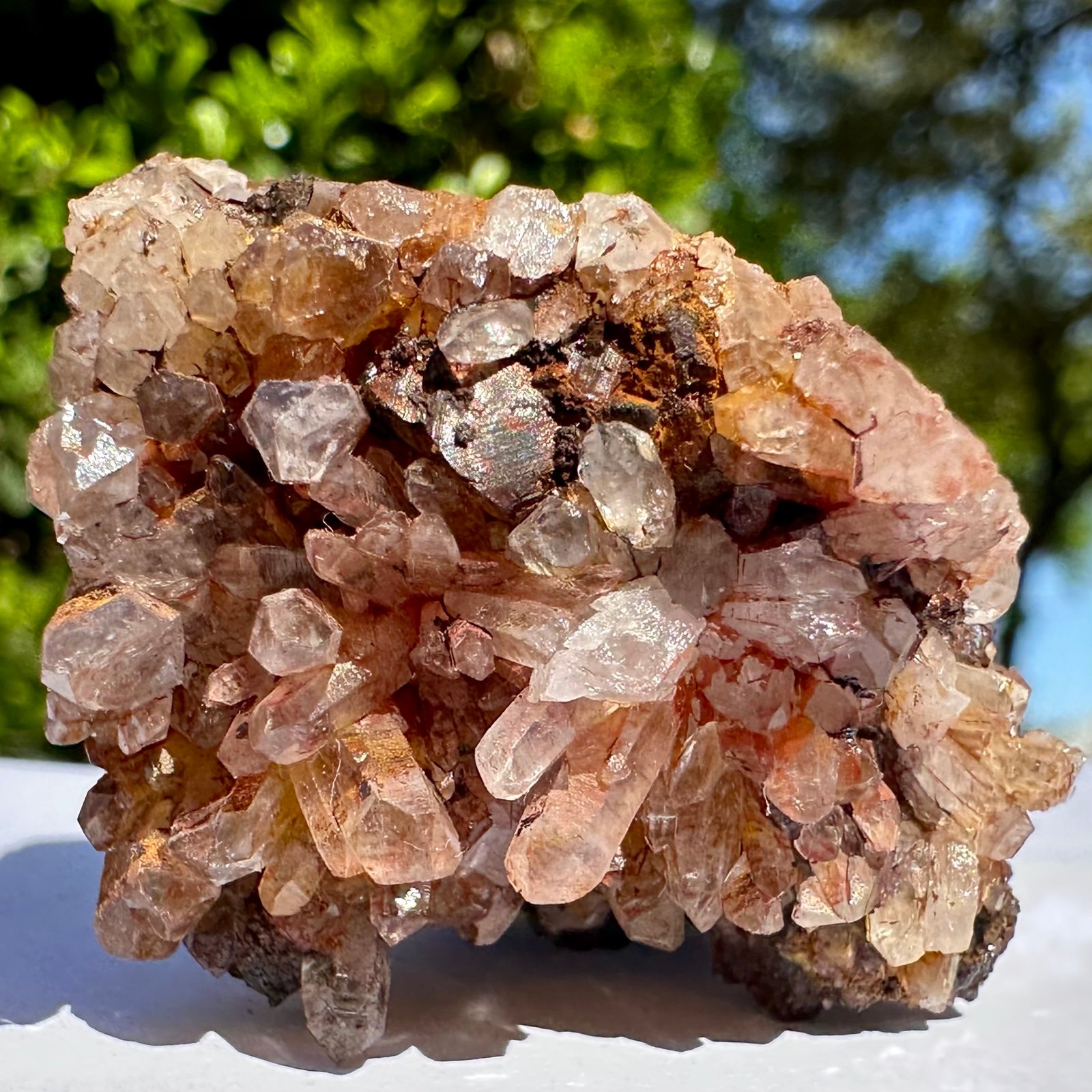 Hematite Phantom Quartz Flower Crystal Cluster Red Orange Druzy Included Sunset