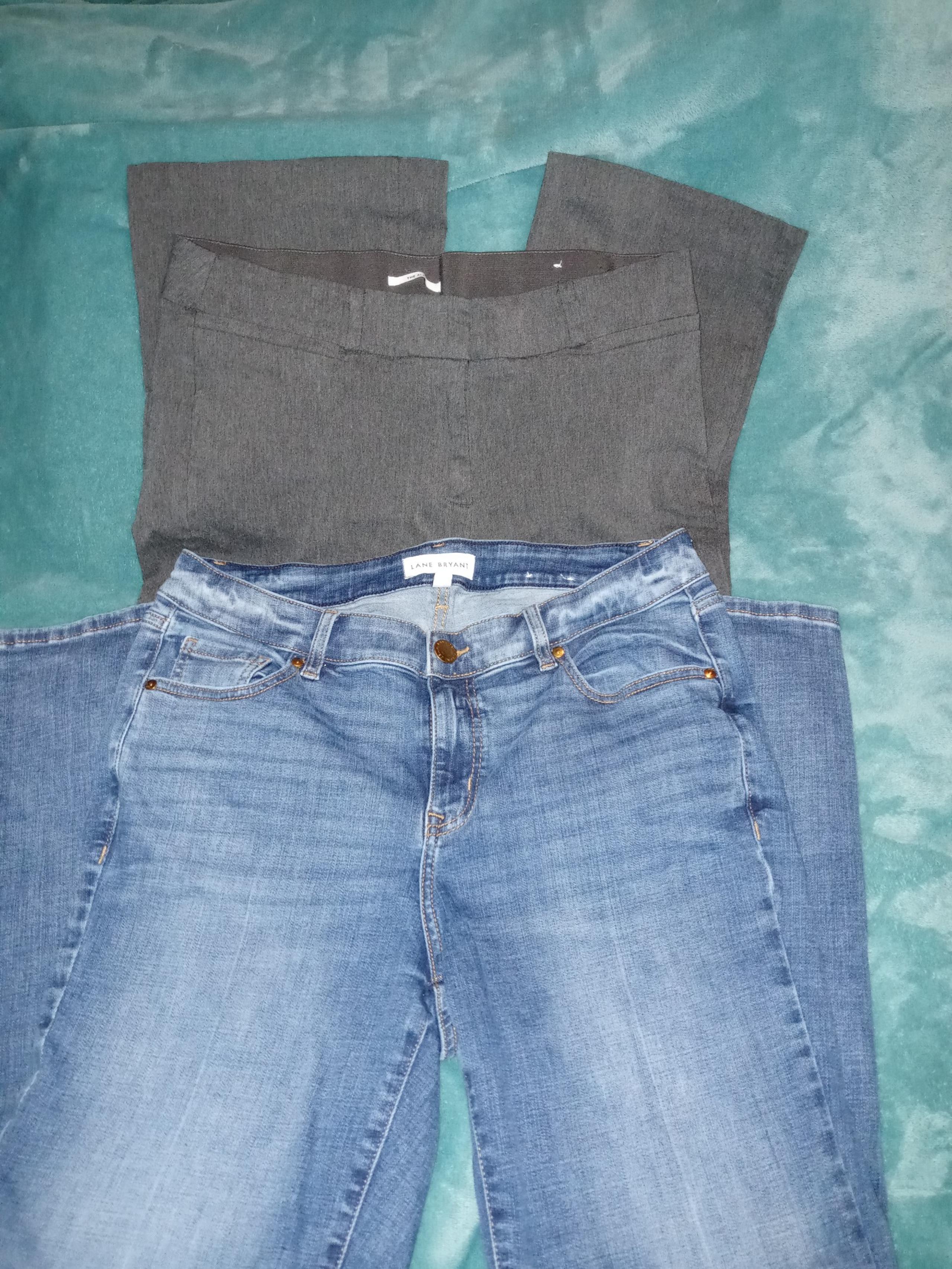 Womens Ladies Lane Bryant Denim Blue Jeans Gray Slacks Pants 2 Pair 14 14R