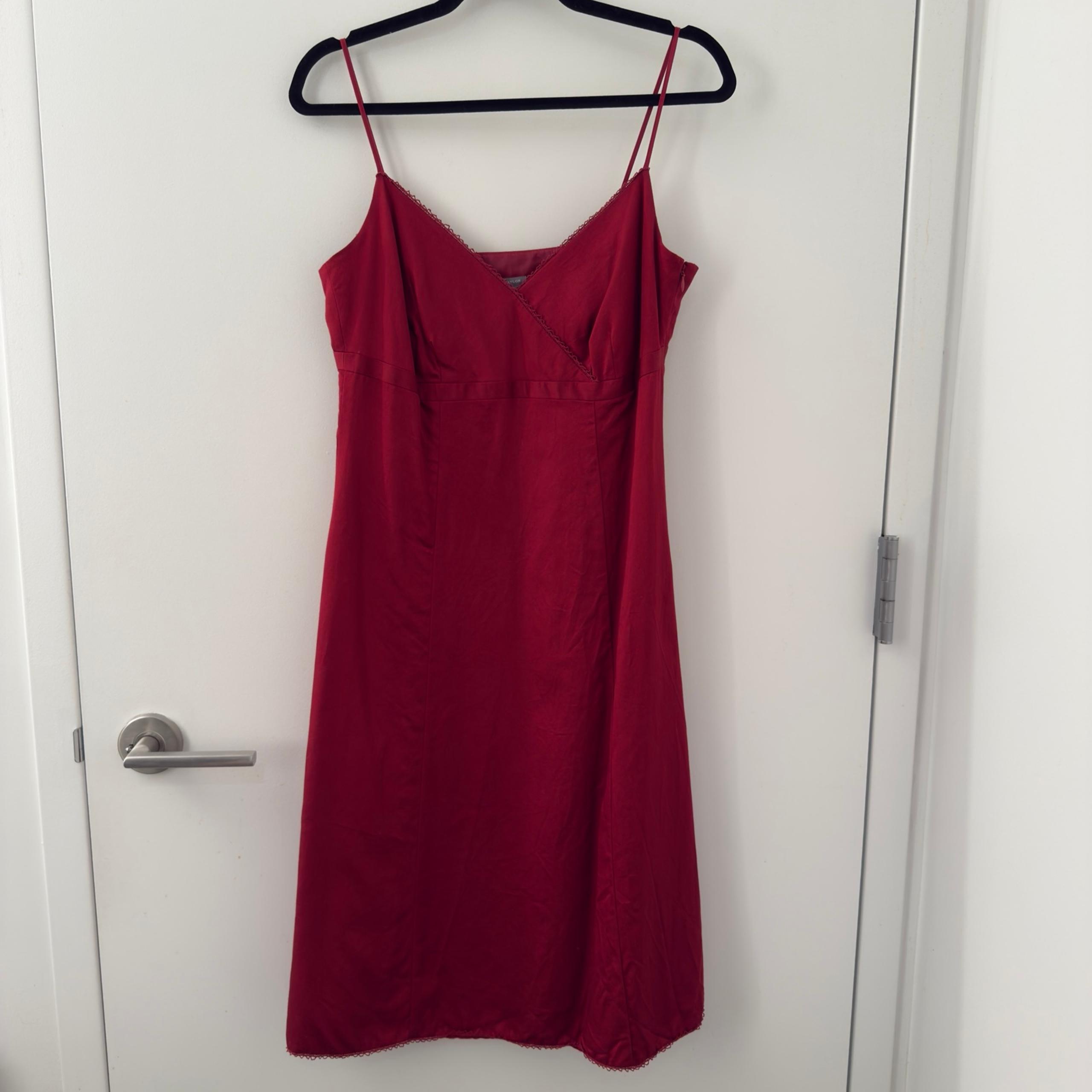 Ann Taylor Red Midi Sleeveless Cocktail Dress A-Line Size 8 Medium M Side Zip