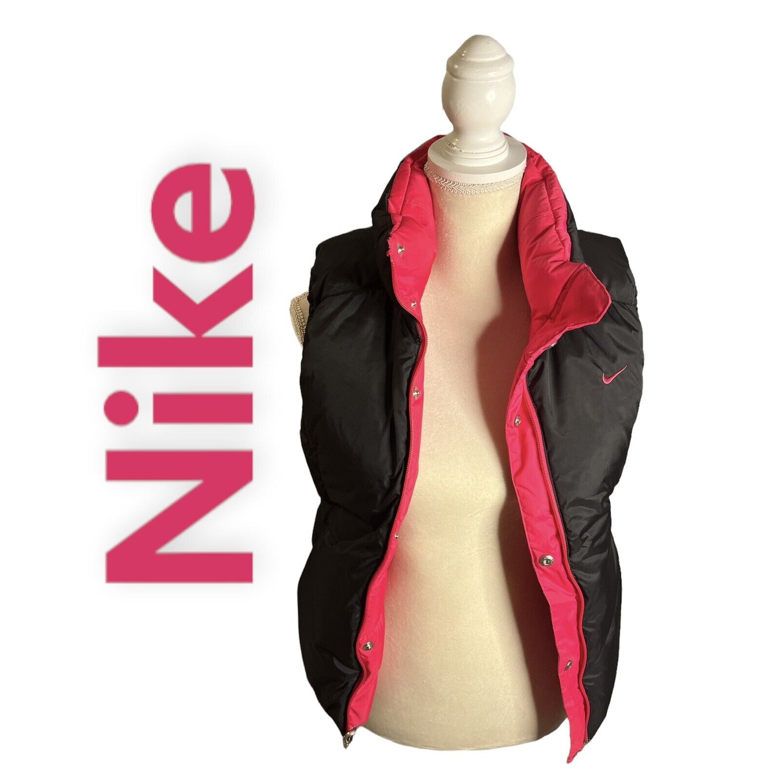 Nike Womens Duck Down 550 Reversible Vest Black/Pink Puffer Jacket Size Small