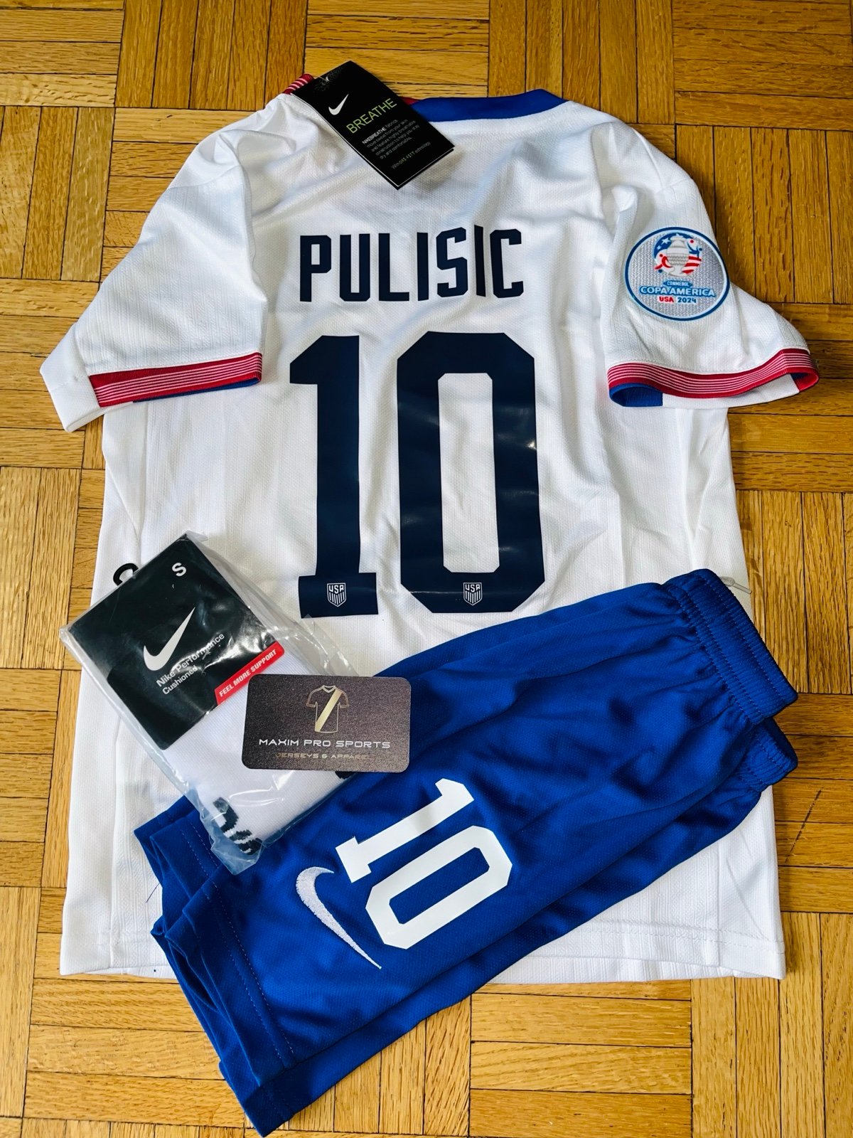 Nike USMNT USA Mens World Cup CONCACAF 2024 White/Blue #10 PULISIC - Youth L