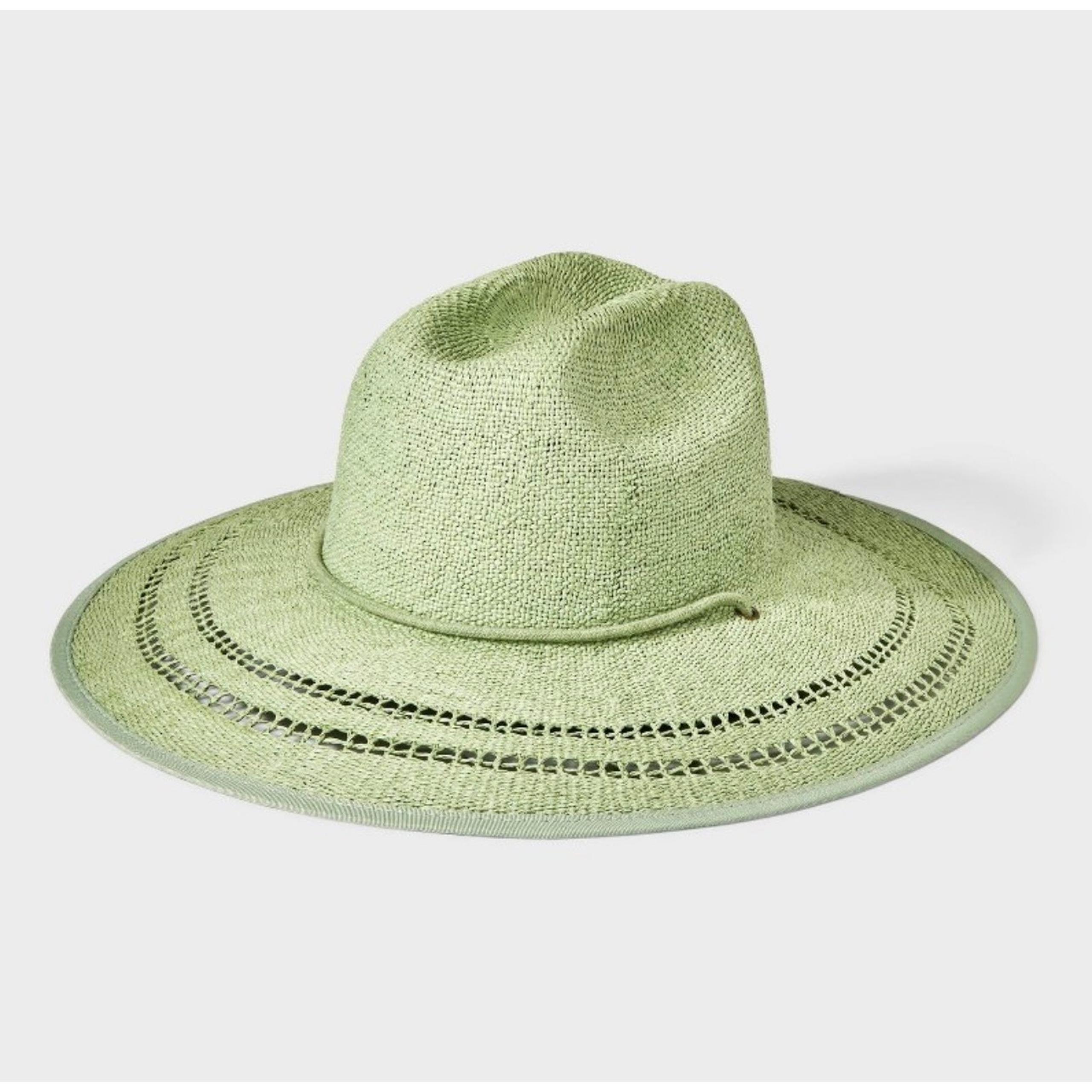 NEW Paper Straw Rancher Hat Green Women's S/M Rope Band Universal Thread Weave