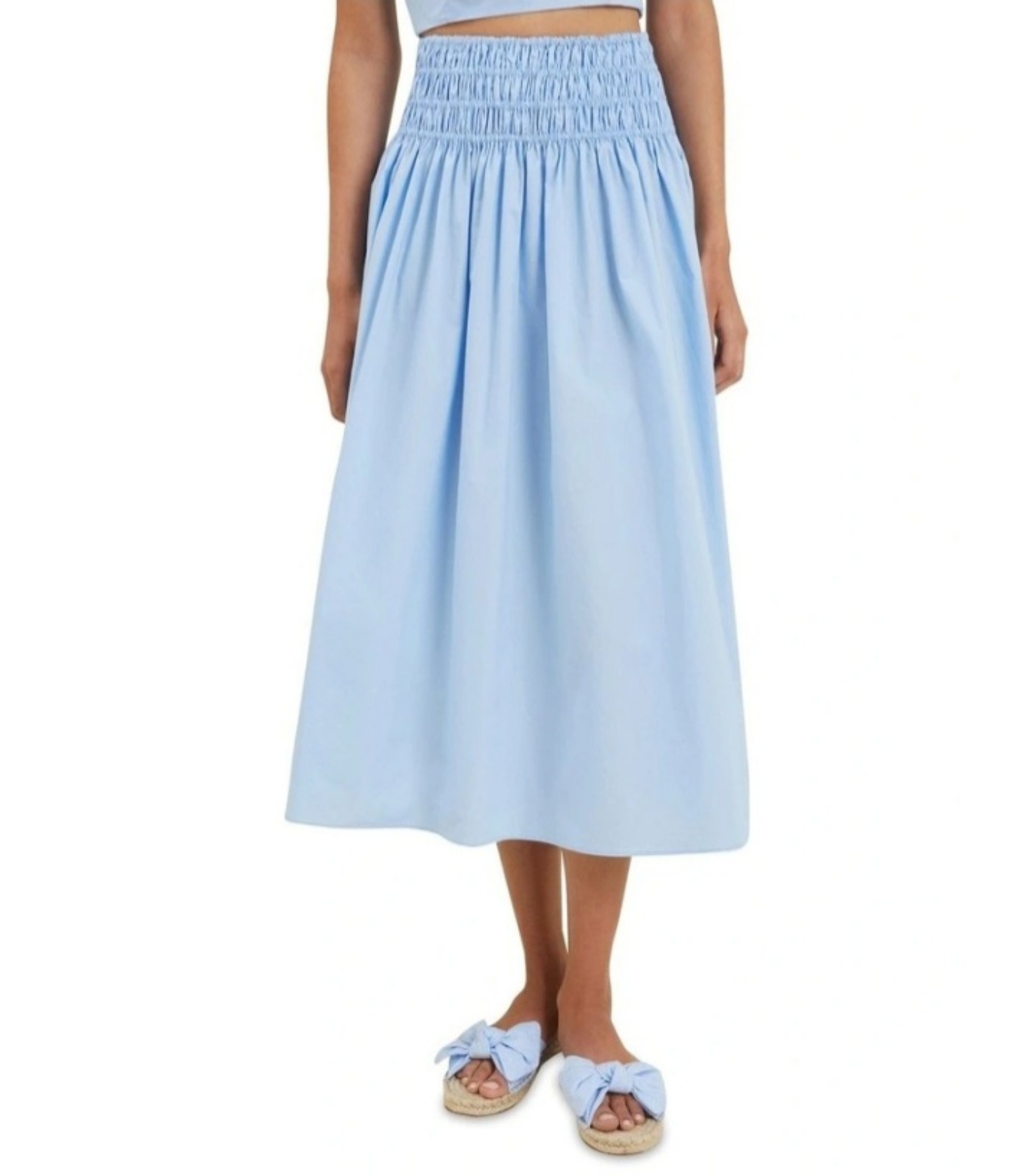 Seed Heritage Cotton Poplin Shirred Smock S Midi Skirt Size 6 Periwinkle