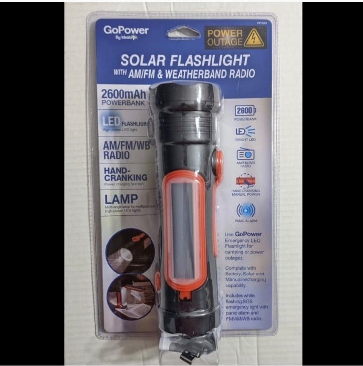 GoPower Emergency Solar LED Flashlight With AM/FM Weather Band Radio