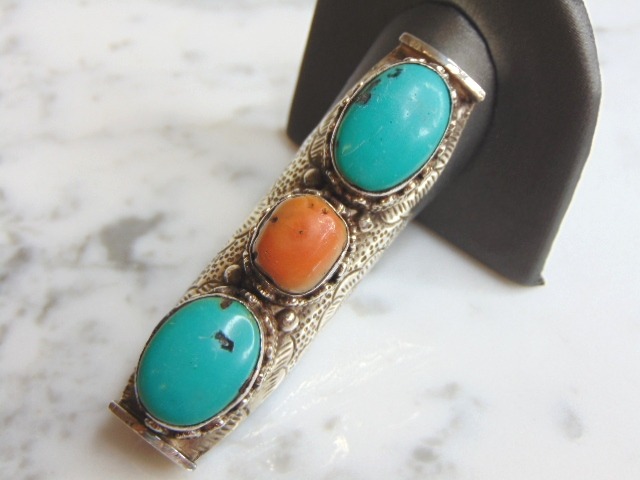 Sterling Turquoise Coral Ring E4959