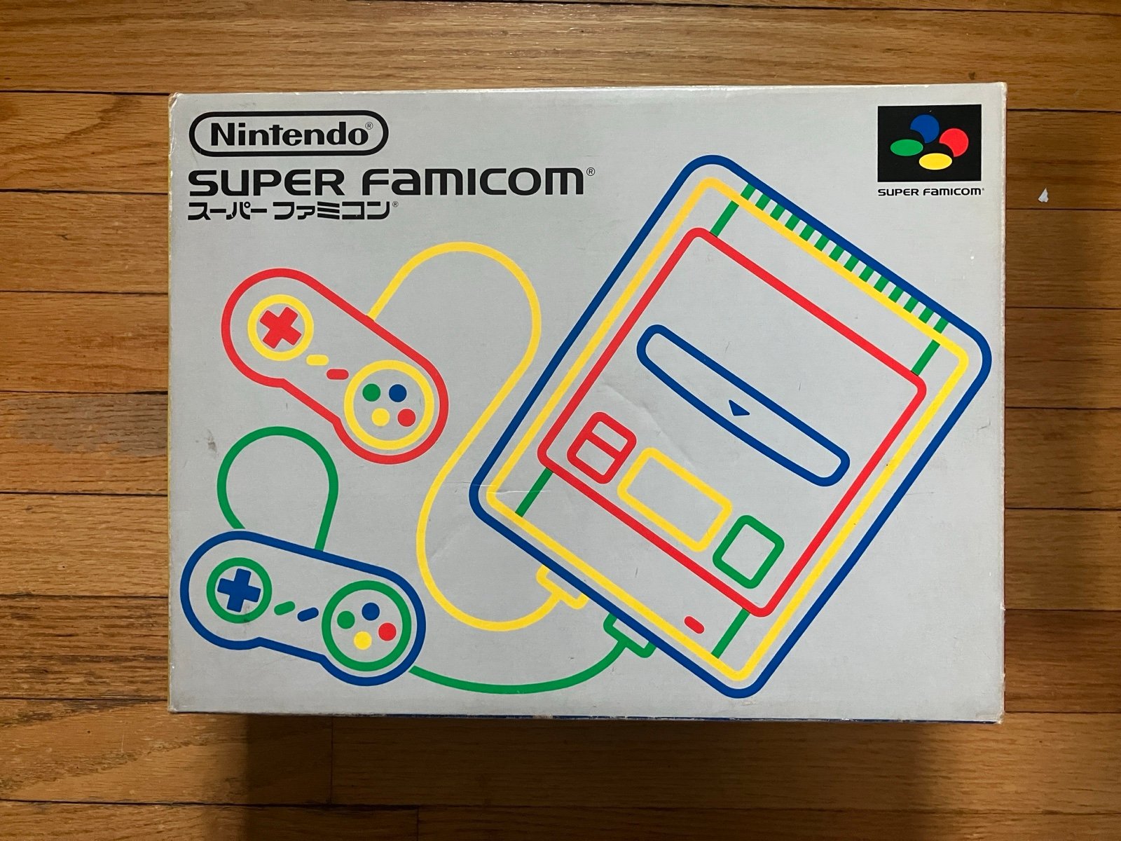 Super Famicom with 2 controllers and Box