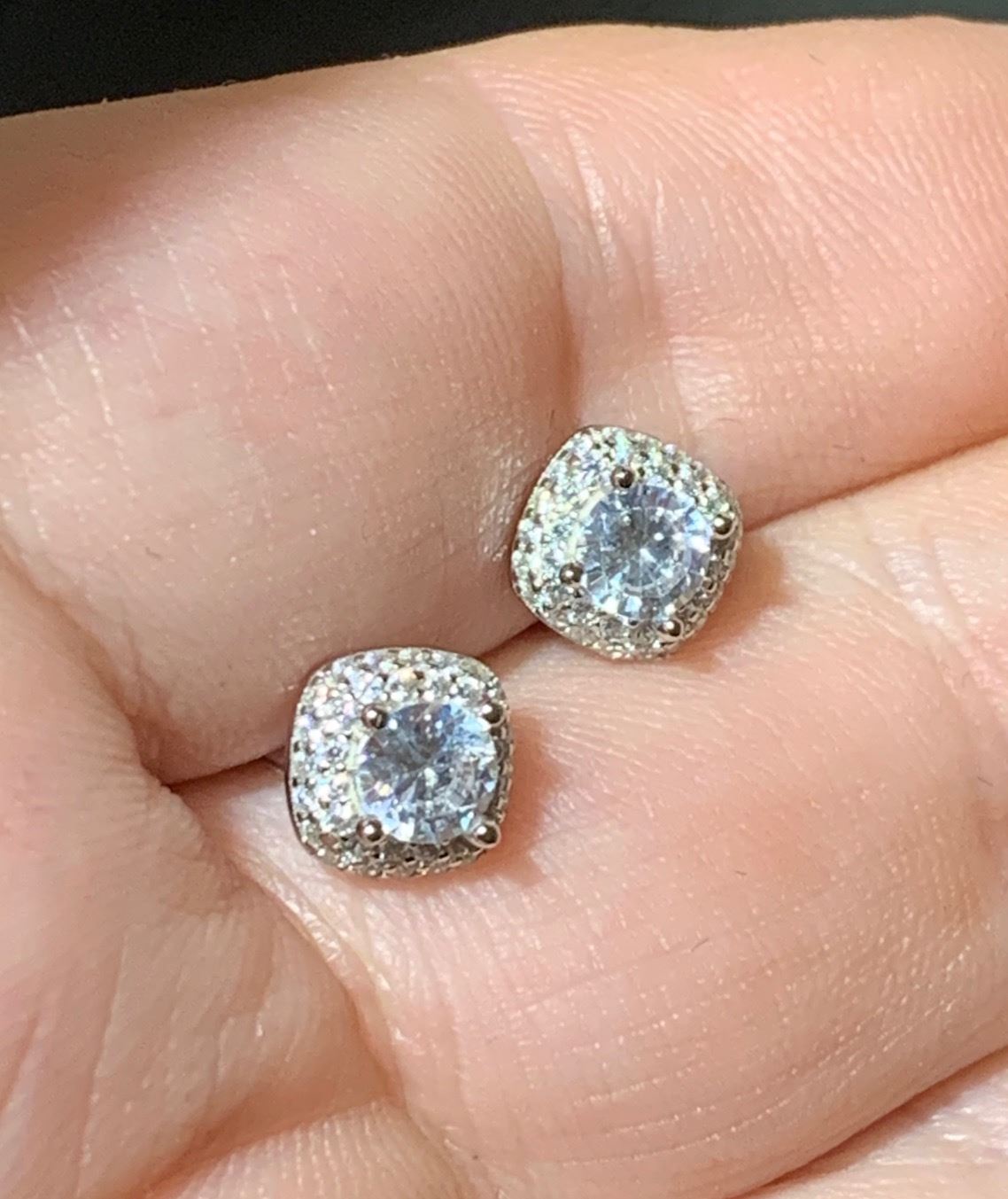 925 Silver Iced Out Square Stud Earrings