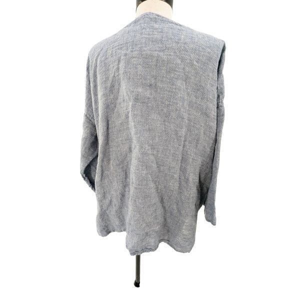 Eileen Fisher Women Light Blue Boat Neck Herringbone Pattern Blouse Size XL
