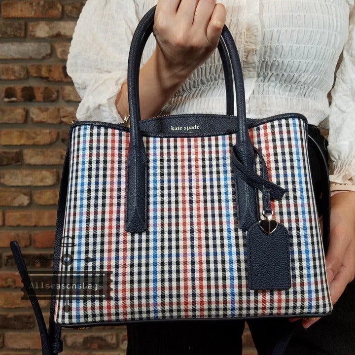 KATE SPADE MARGAUX PLAID MEDIUM SATCHEL / CROSSBODY  PXR00441 NWT $298 BLUE**