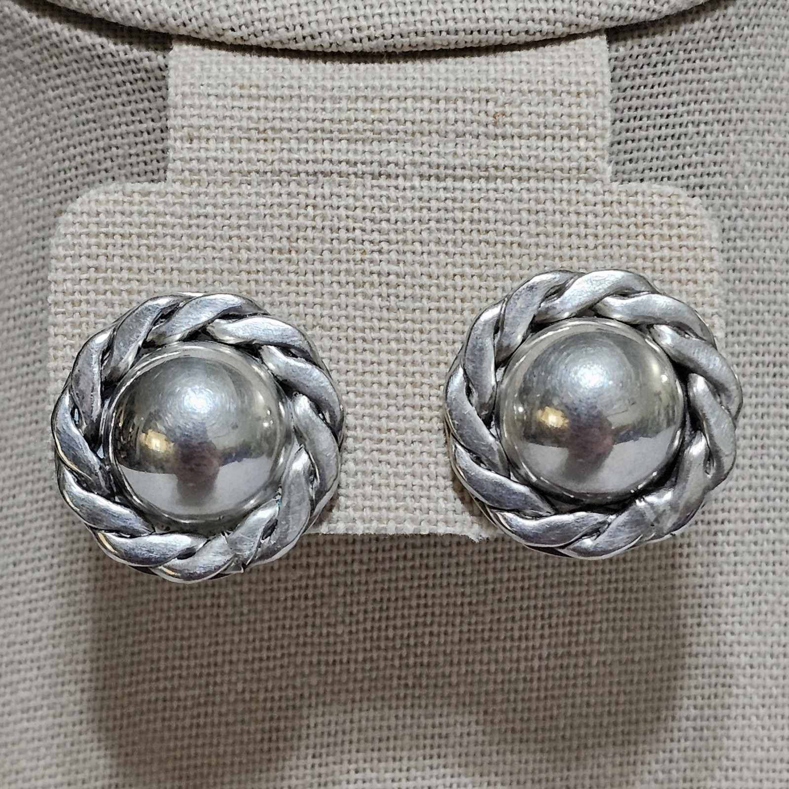 Taxco Post Earrings 925 Sterling Silver Dome Rope Twist Braided Round Mexico