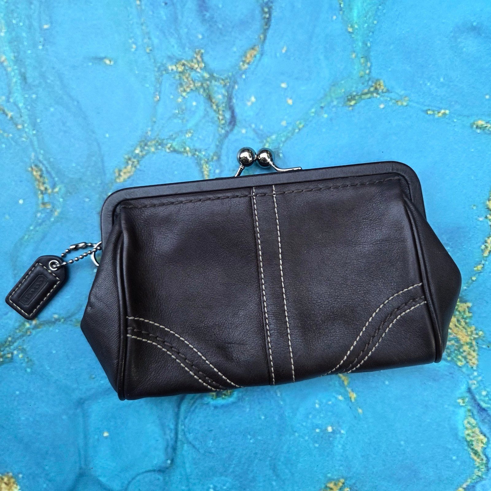 Coach Y2K Soho Kisslock Framed Dark Brown Leather Small Vintage Pouch/Clutch