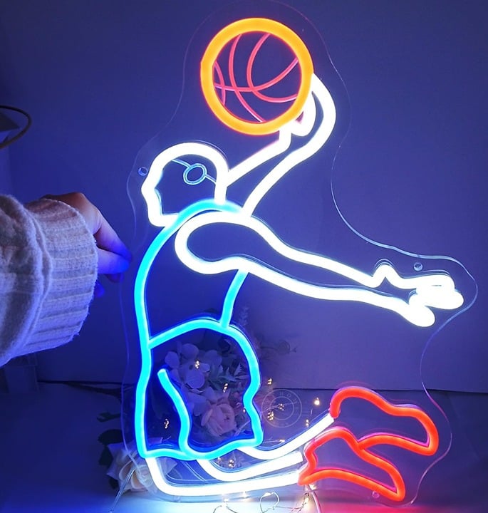Fun Bright Slam Dunk Basketball Man LED Night Light Room Wall Decor