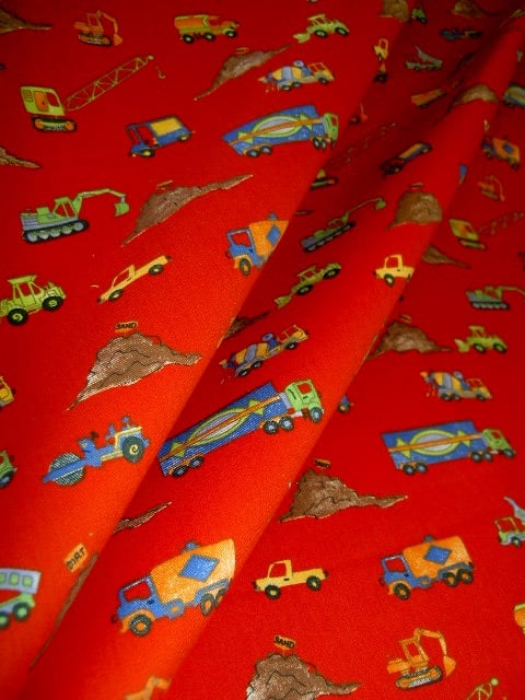 Little Dig Red Kids Construction Fabric