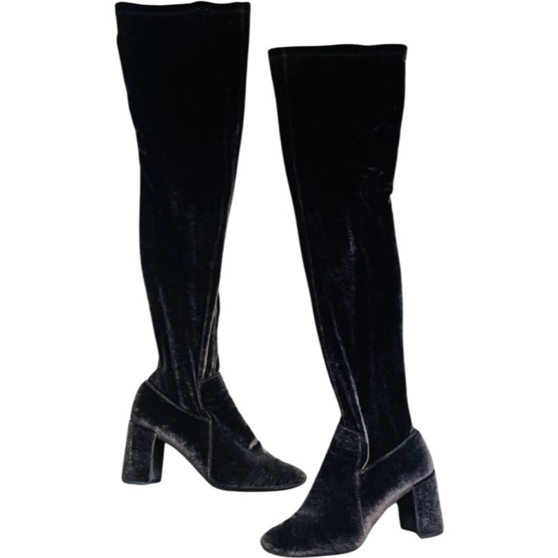 Jeffrey Campbell Cienega Crushed Velvet Chocolate Brown Over the Knee Boots sz 7