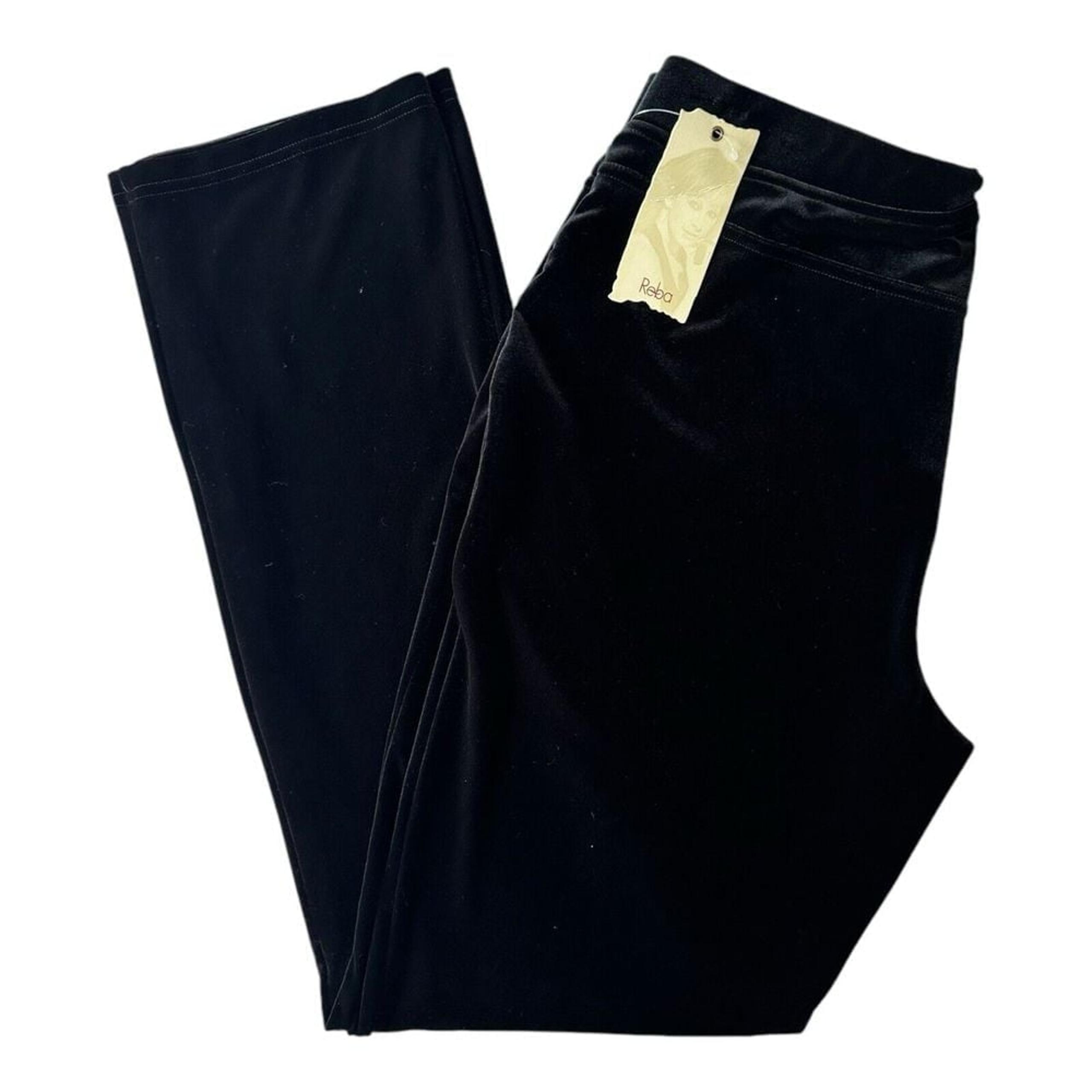 REBA Velvet Satin Black Pull-On Flat Front & Back. Sz Large NEW Without Tags