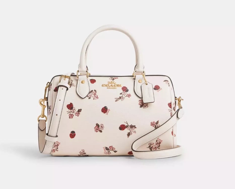 Limited Edition Coach Rowan Satchel Bag W Ladybug Floral Print Chalk