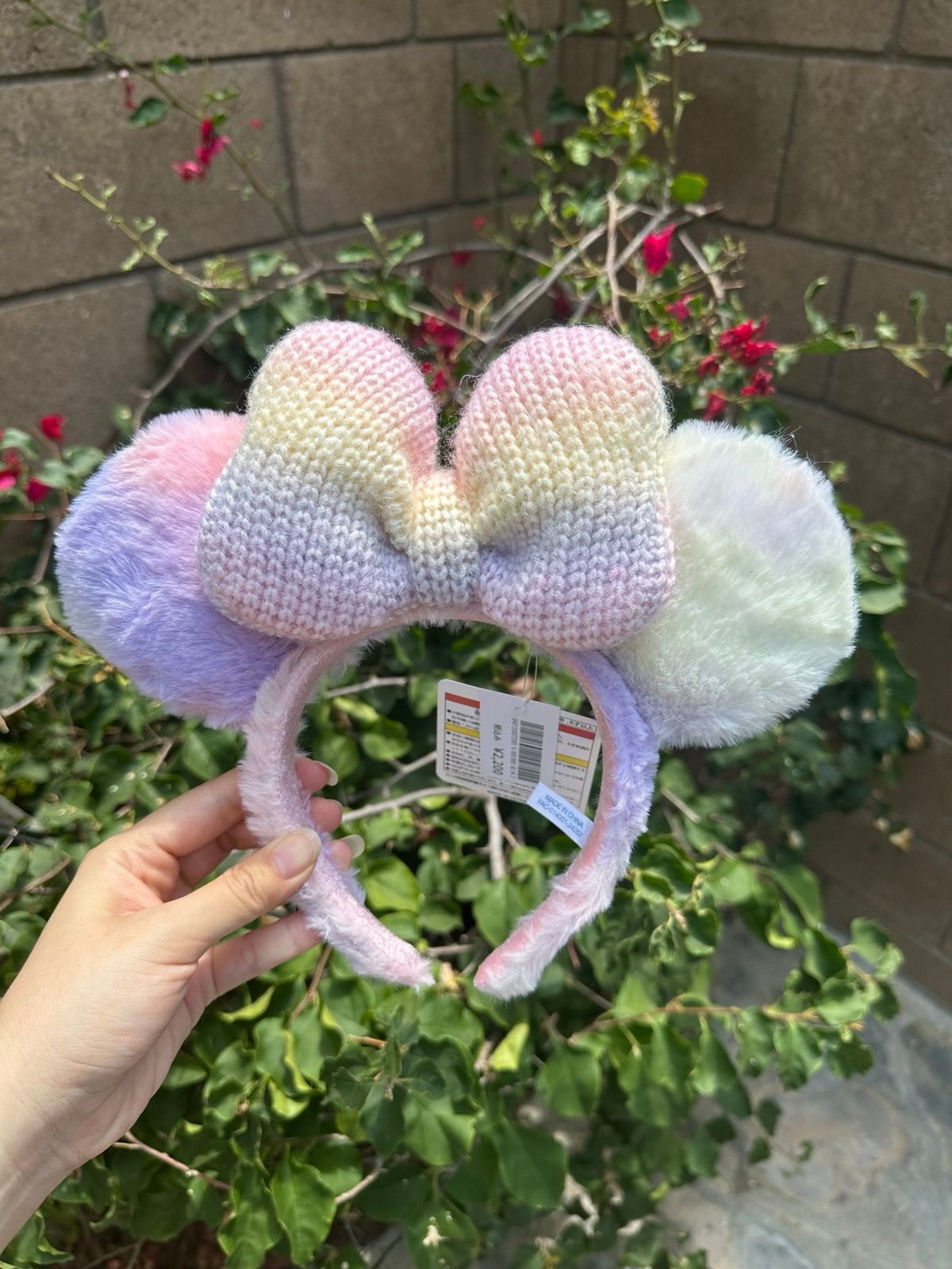 Japan Tokyo Disney pink winter fluffy cozy yarn bow Ears headband cotton candy
