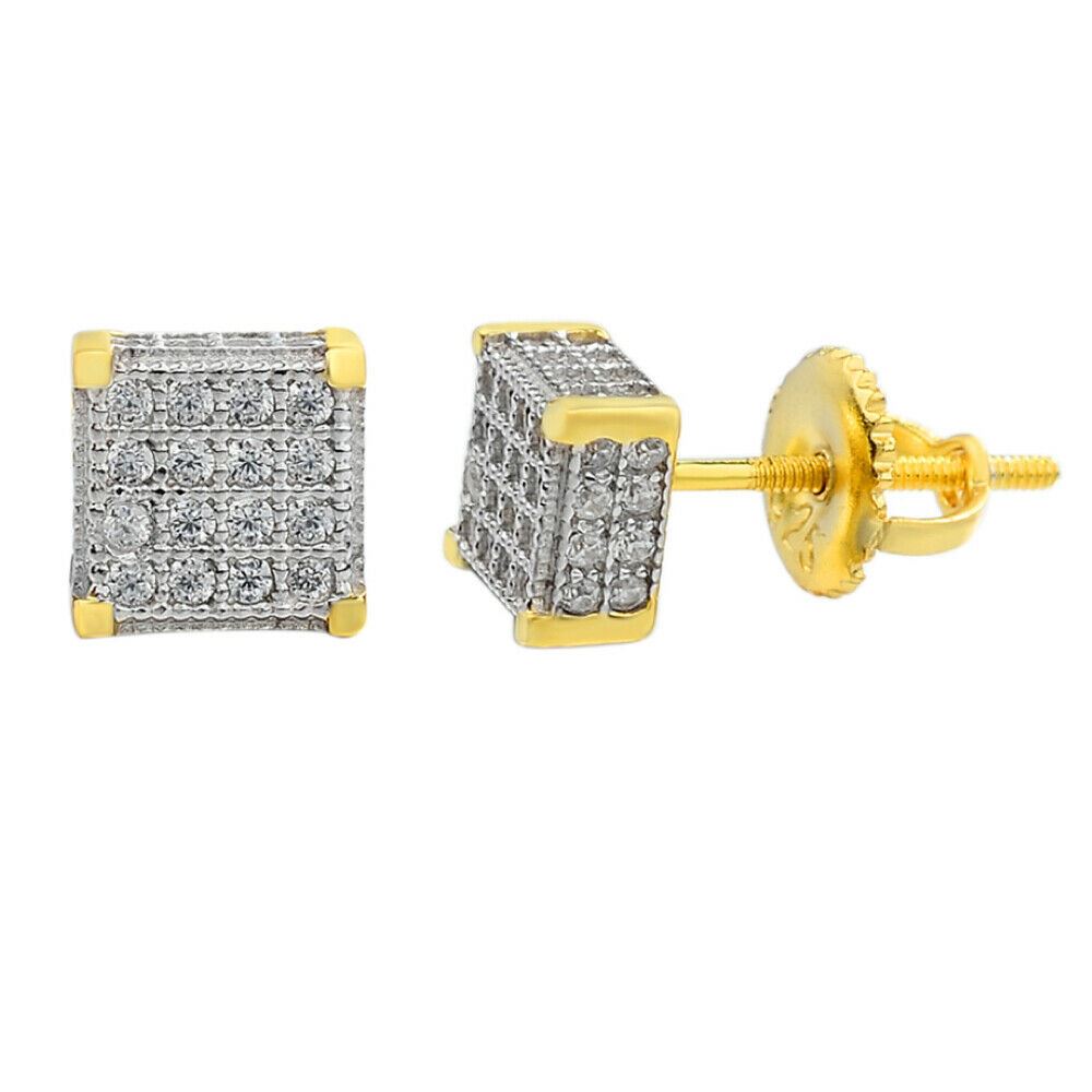 Gold on Silver Moissanite Cube Earrings