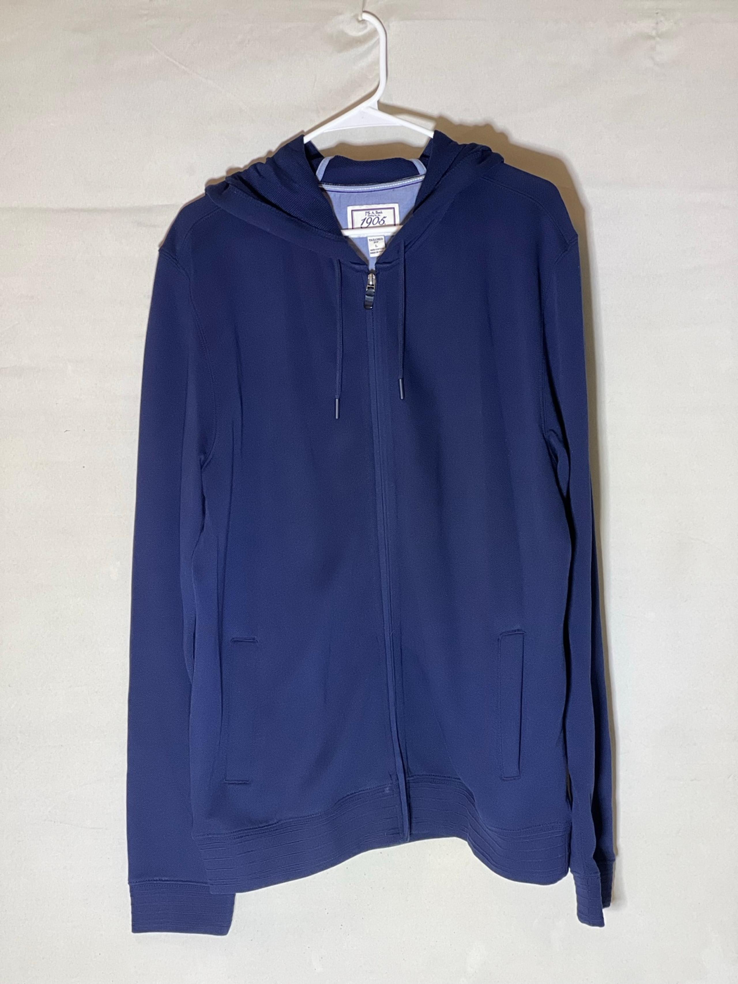 Jos A. Bank Men’s zip up hooded jacket. Color-Blue Size-Large