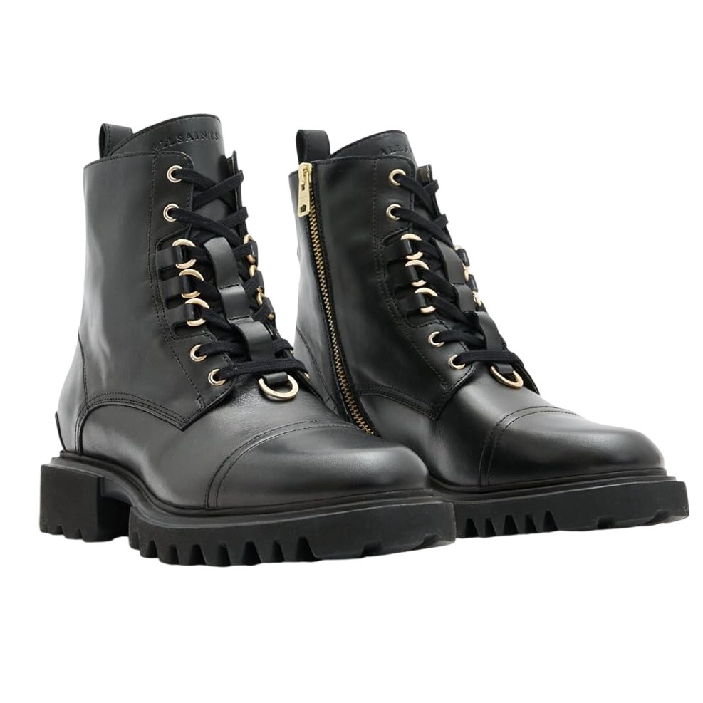 AllSaints Womens Lydia Combat Boots US 10 EU 40 Black Leather Calf-High NIB