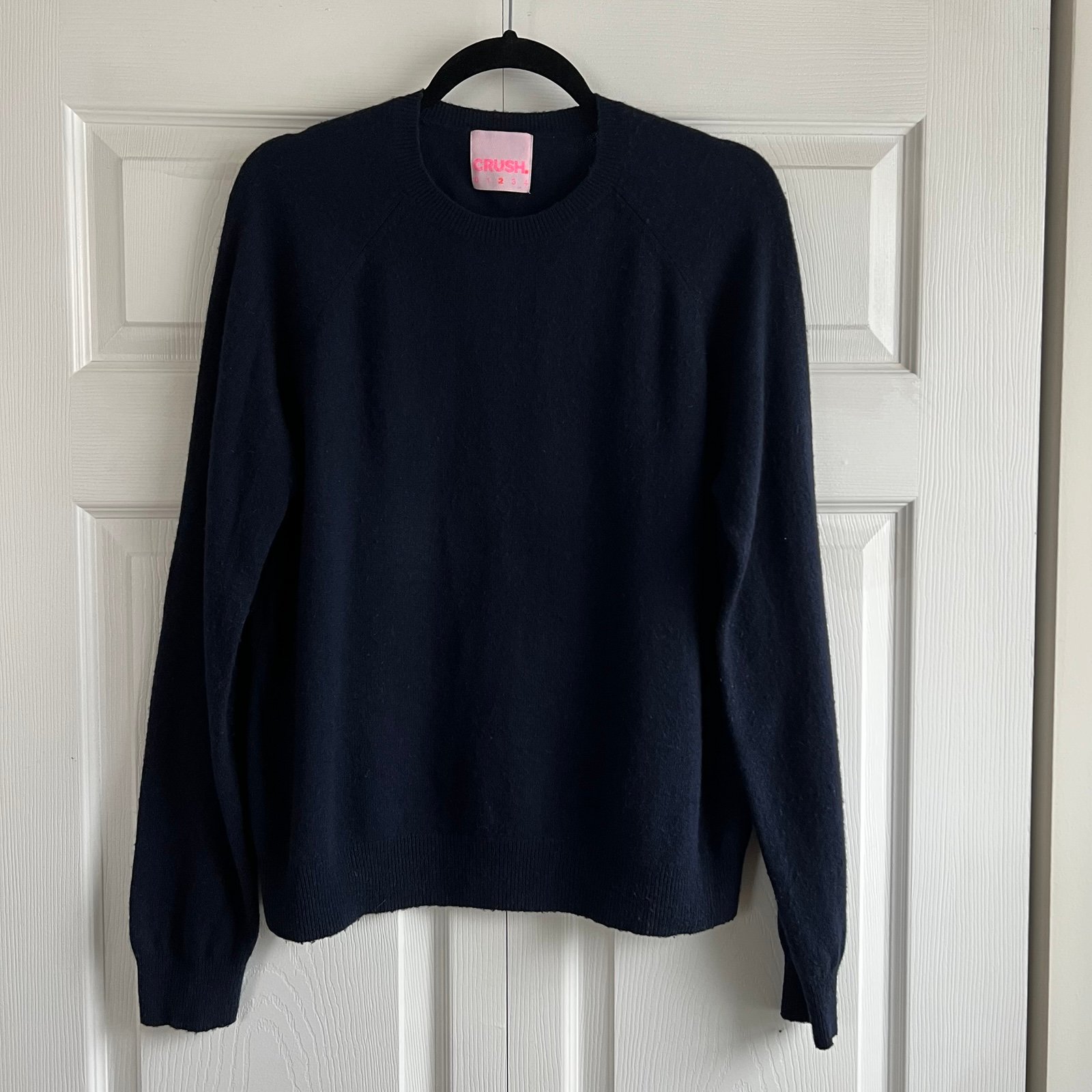 Crush Cashmere Chan Chan Sweater Dark Blue Scoop Neck M Lagenlook Preppy Career