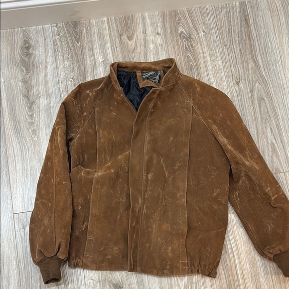 70s brown suede bomber leather jacket size Small Men's YELLOWSTONE STYLE WESTERN