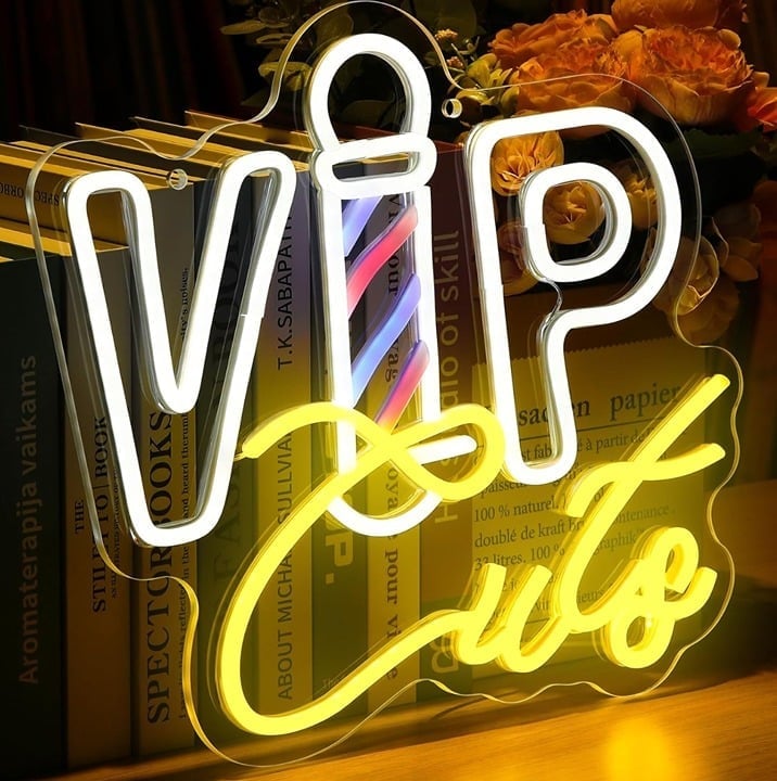 Vivid Bright VIP Cuts Barbershop LED Night Light Room Wall Shop Salon Sign