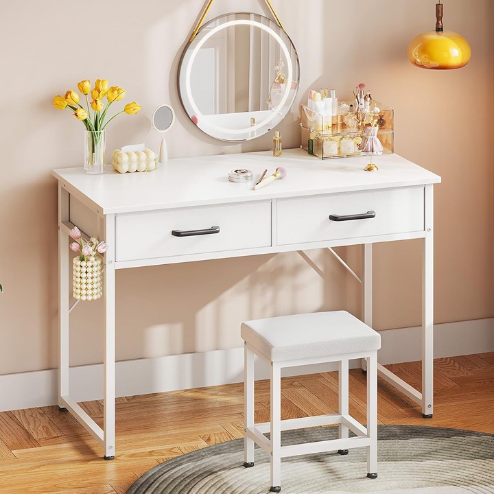 Vanity Desk with 2 Fabric Drawers, 40 Inch Makeup Vanity Without Mirror