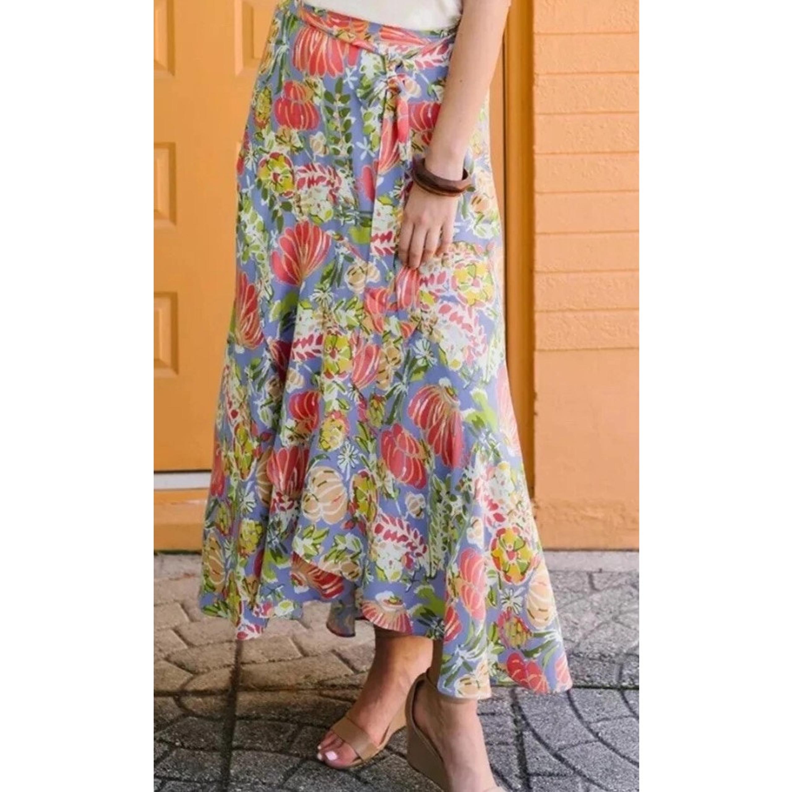 Matilda Jane Pretty Floral Maxi Skirt Small Flowy Tie Waist Blue Pink Yellow