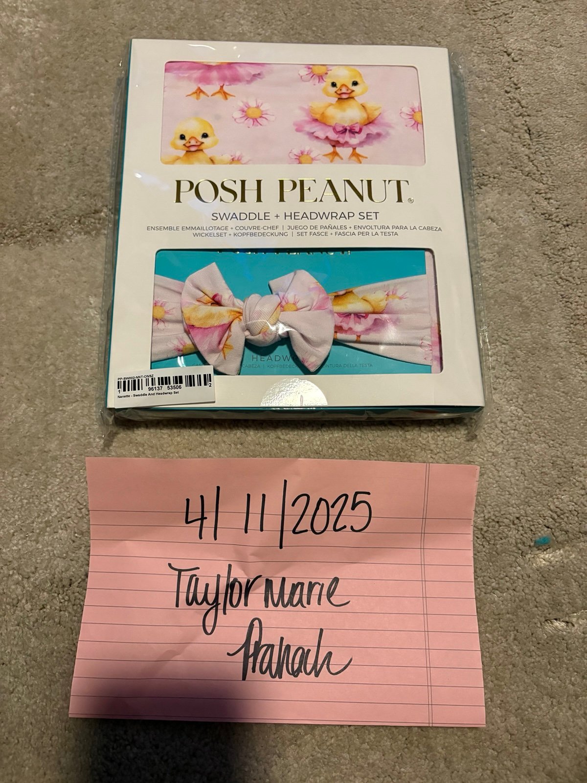 Posh peanut Nanette baby duckling swaddle and bow set, NIB
