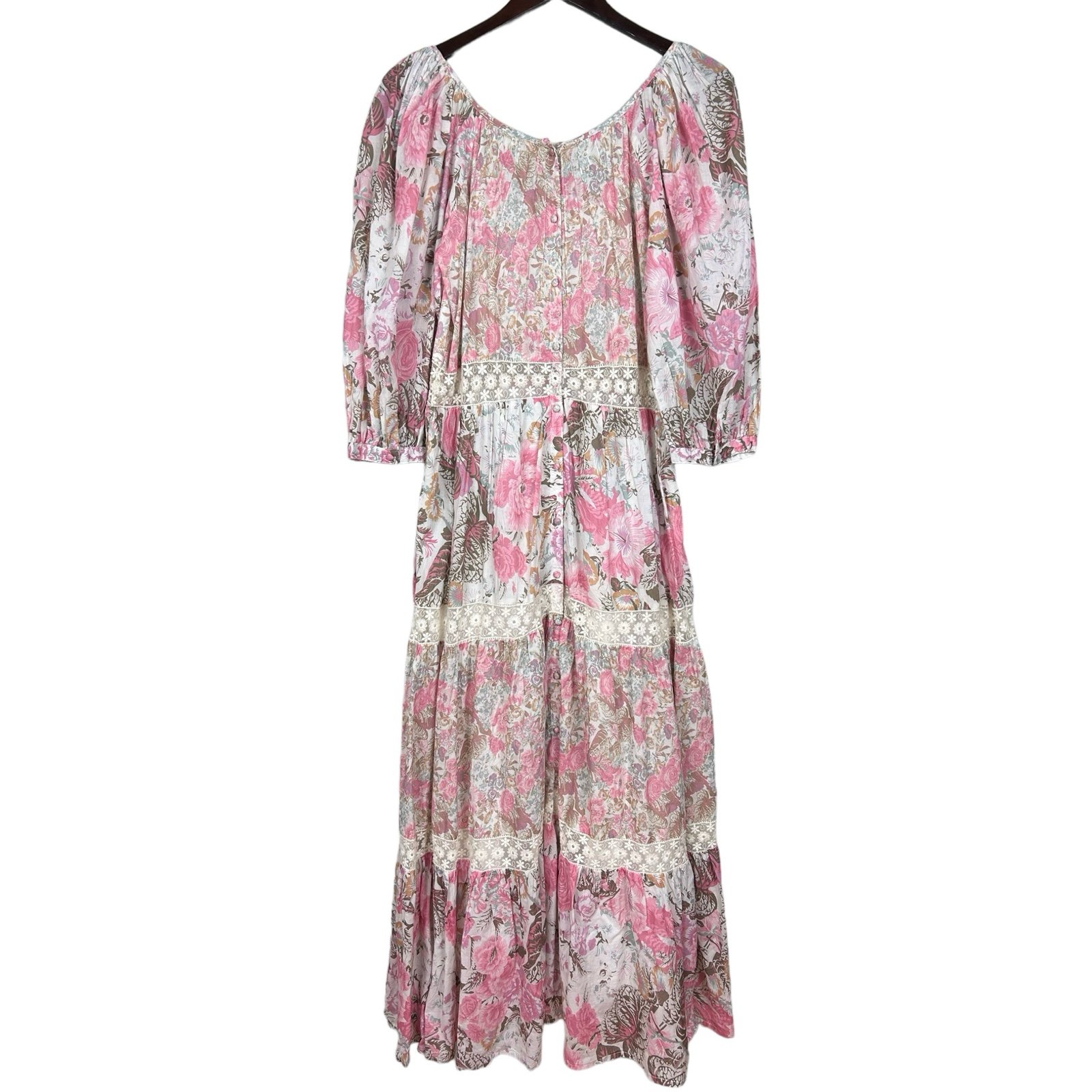New LoveShackFancy Evren Maxi Dress XS Pink Dew Drop Floral Lace
