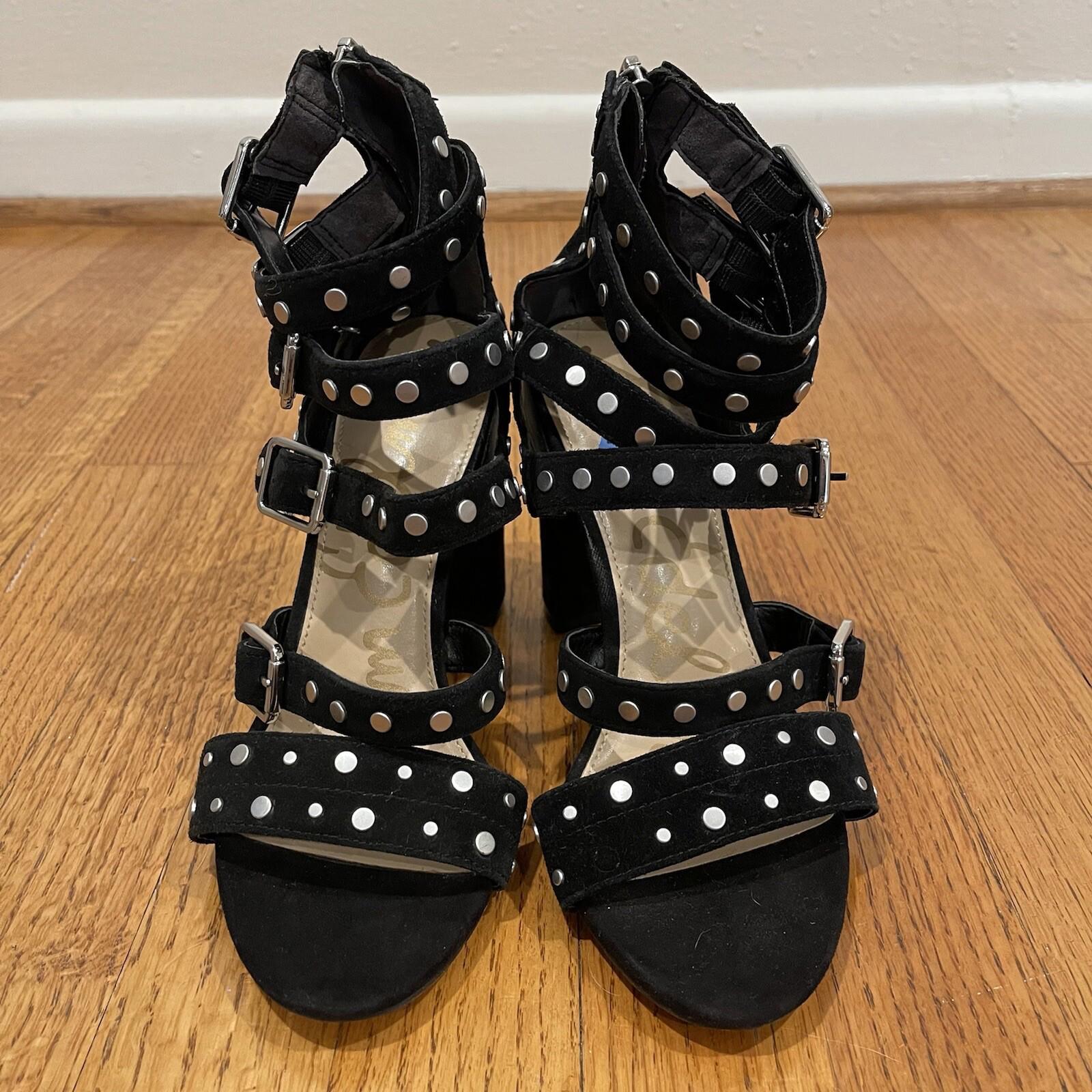 Sam Edelman Gladiator Sandal Pump Suede Leather Balck Studded Heel Size 7.5