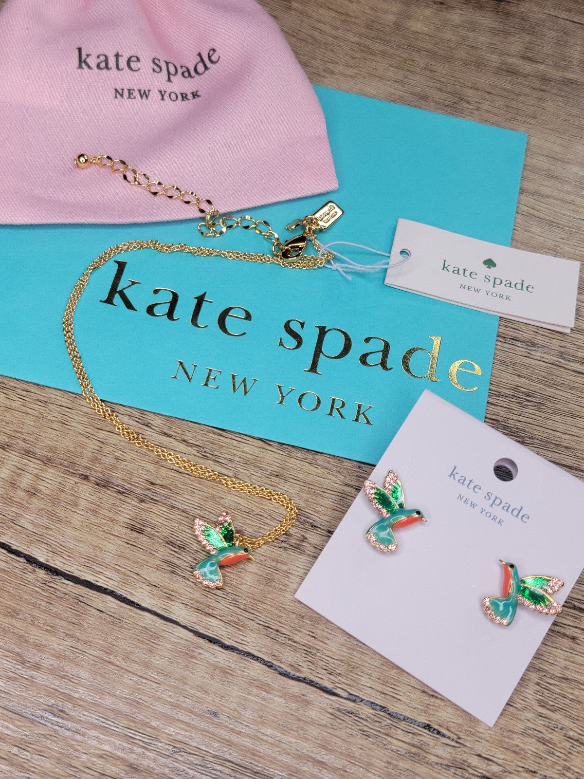 NWT Kate Spade Hummingbird Necklace & Earrings Set w/Dust Bag