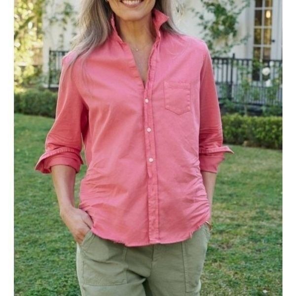 Frank & Eileen EILEEN Famous Denim Tattered Shirt in Flamingo sz XS