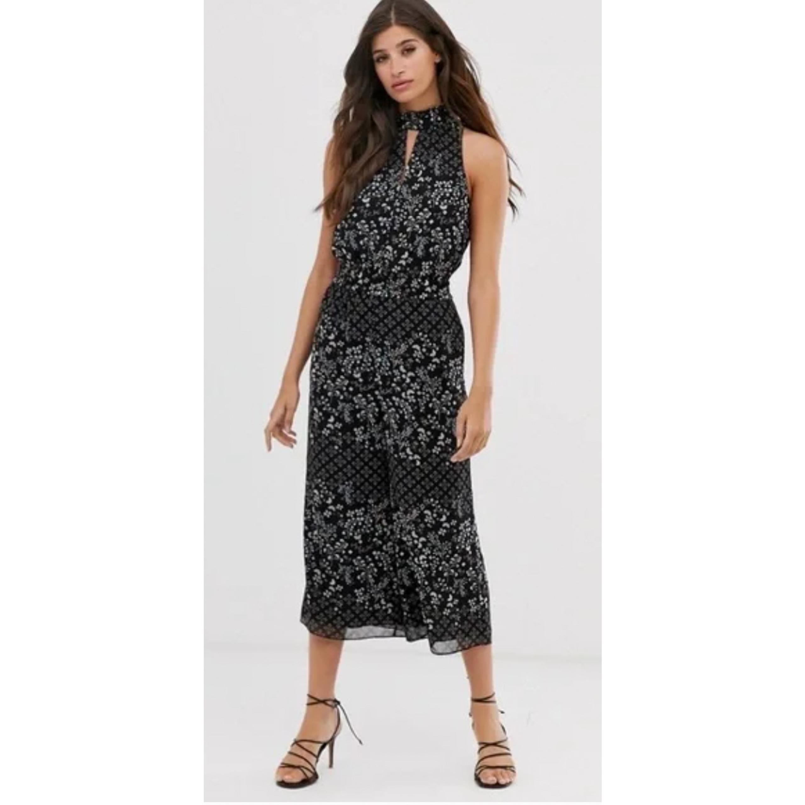 Ted Baker Women 1 4 Jumpsuit Marcila Hazel Halter Neck Wide Leg Black Multi New