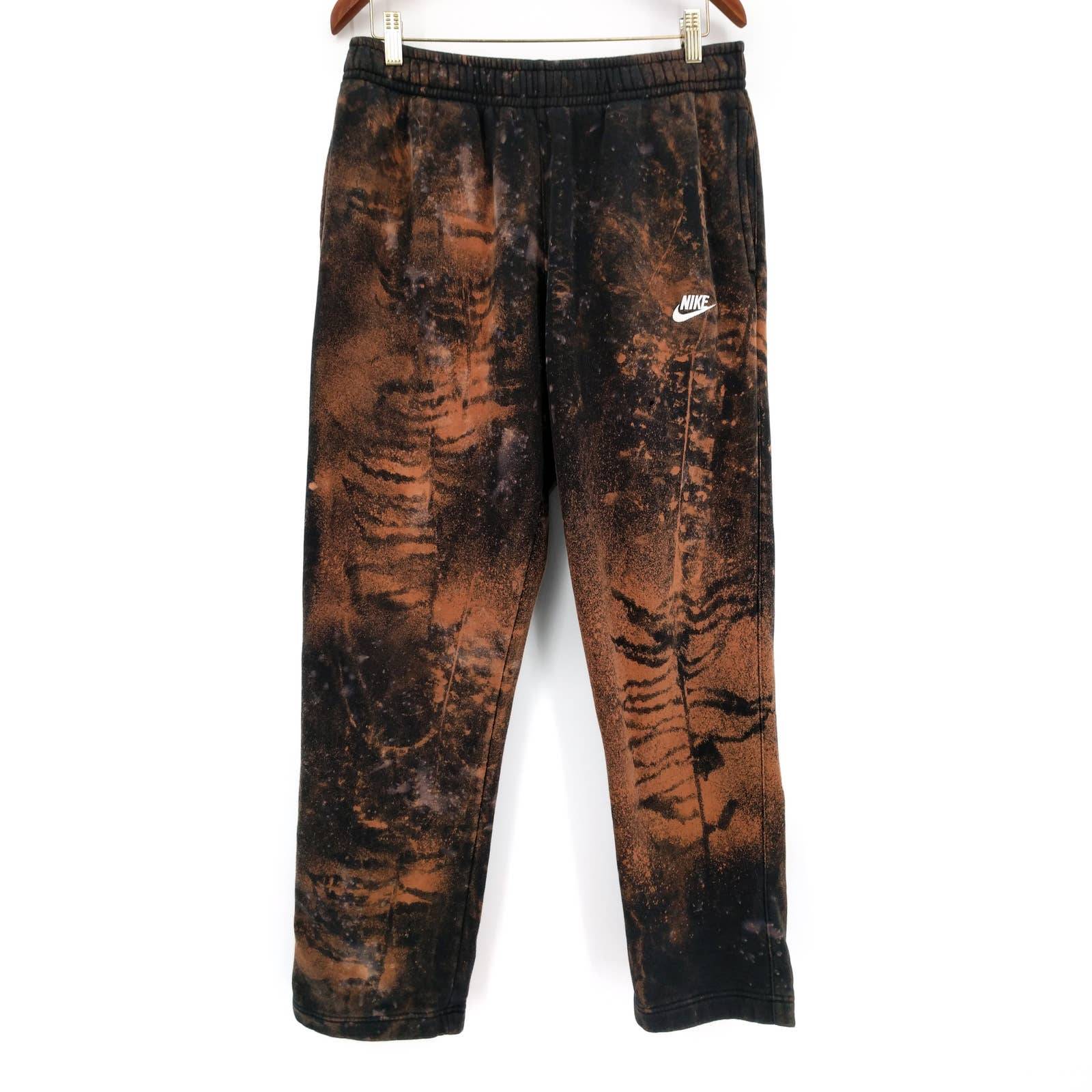 NIKE Custom Bleached Tie Dye Fleece Jogger Sweatpants Nature Print Black Men's L