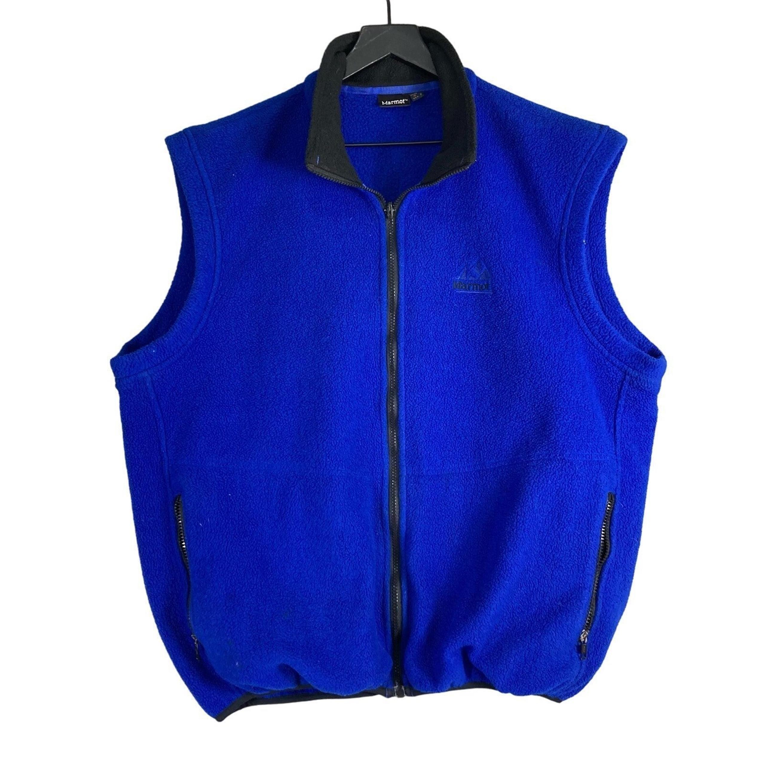 Marmot Men's XL Vintage Fleece Vest Blue Full Zip Hiking Camping Casual