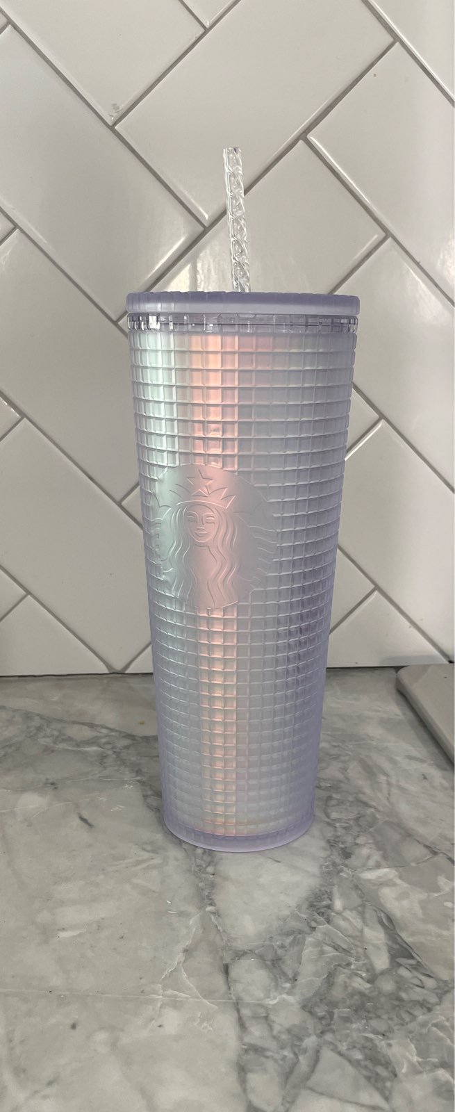 NWT Starbucks Matte Iridescent Frosted Icy Unicorn Soft Touch Grid Cold Cup Tum